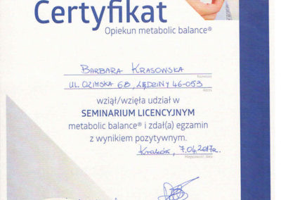 certyfikat metabolic balance