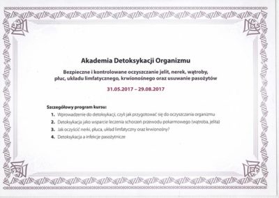 certyfikat Akademii Detoksykacji Organizmu