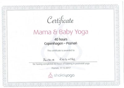 certyfikat mama and baby joga